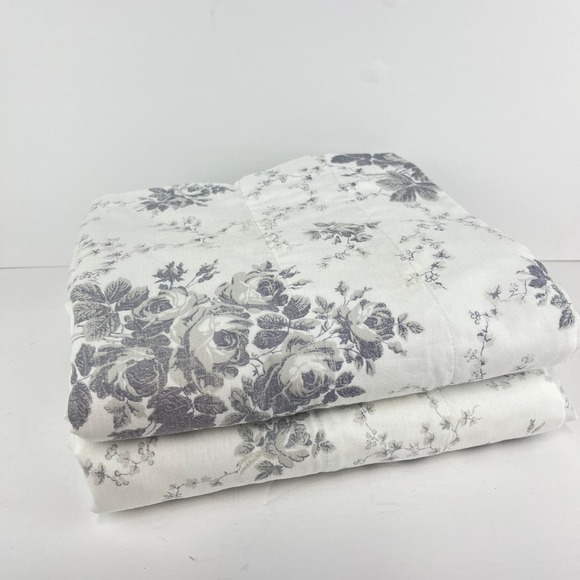 Laura Ashley Sophie Floral Toile Lined Weighted Curtains Pair in Gray